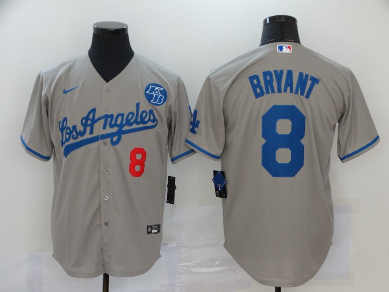 Men's Los Angeles Dodgers #8 Kobe Bryant Grey 2020 KB Patch Cool Base Stitched Jersey